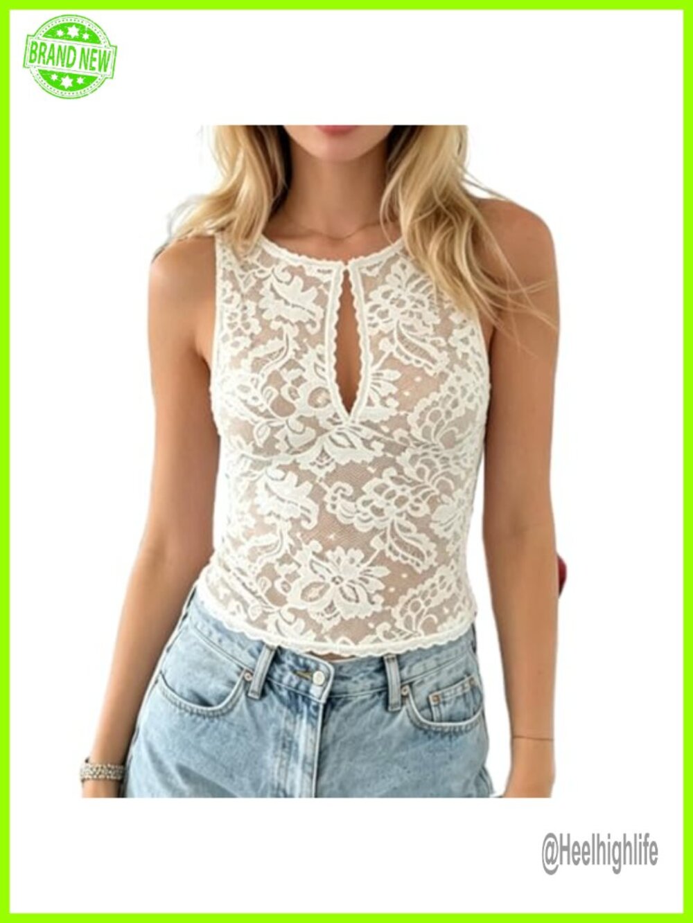 Y2K Lace Cutout Tank Top Sheer Mesh Sleeveless Going Out Camisole